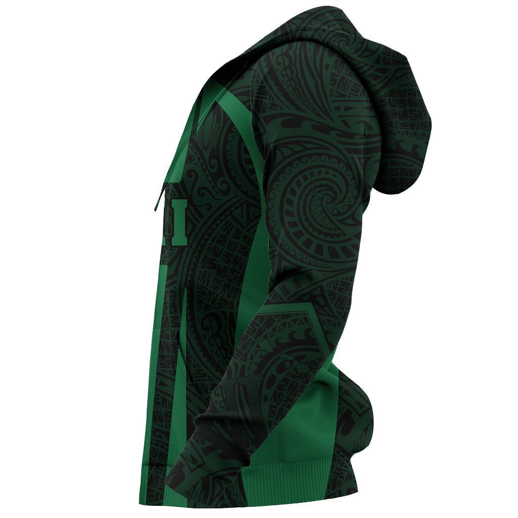 Hawaiian Kanaka Maoli Zip up Hoodie Sport Style Green Version - Polynesian Pride