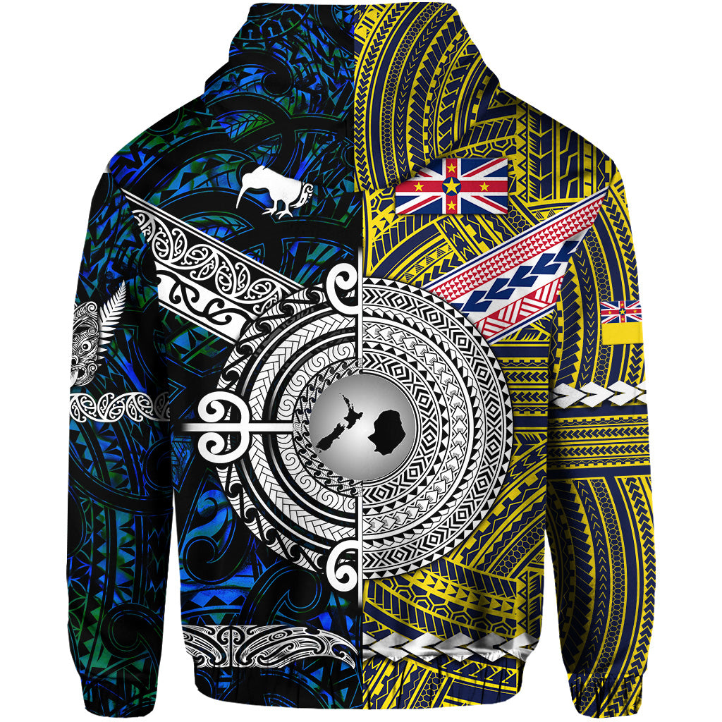 New Zealand Niue Zip Hoodie Maori and Polynesian Together Blue LT8 - Polynesian Pride