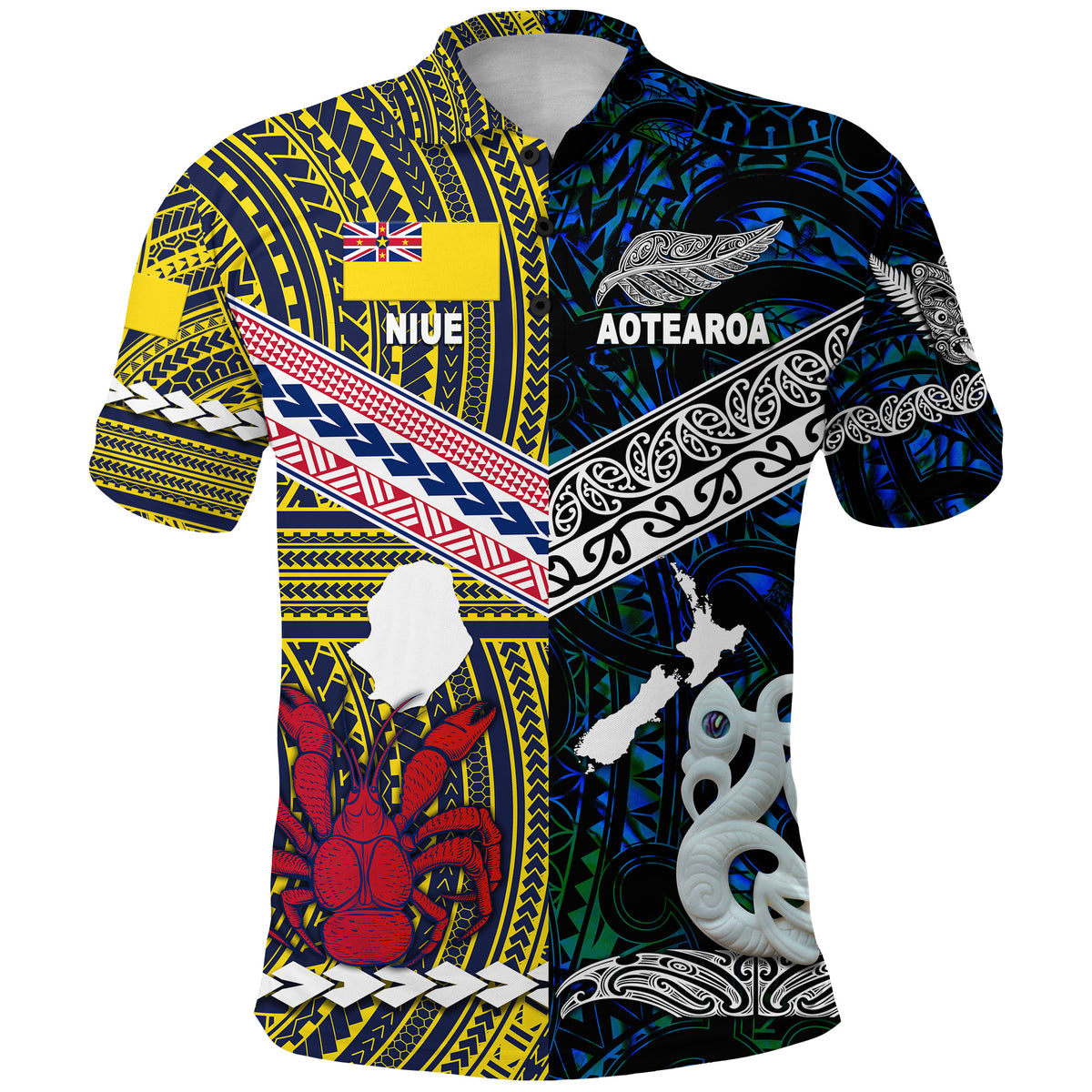 New Zealand Niue Polo Shirt Maori and Polynesian Together Blue LT8 - Polynesian Pride