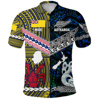 New Zealand Niue Polo Shirt Maori and Polynesian Together Blue LT8 - Polynesian Pride