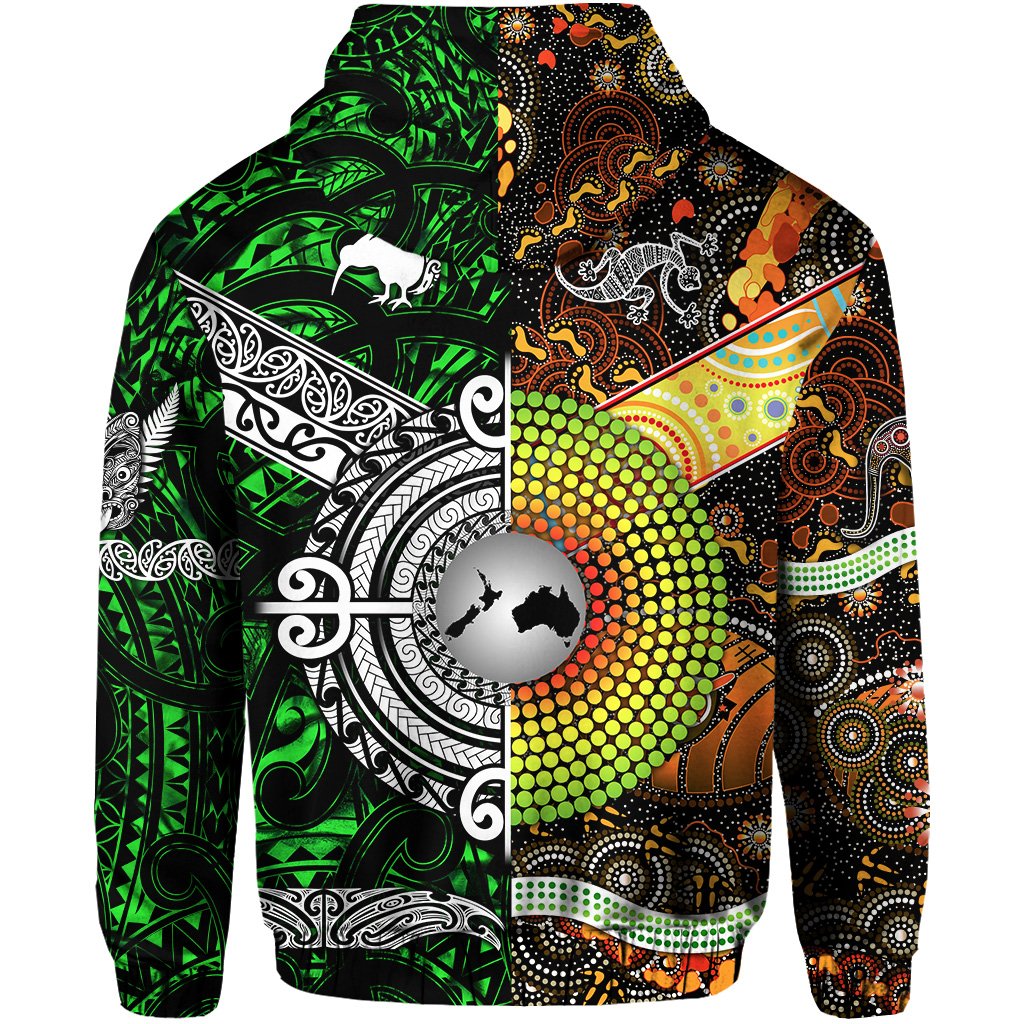Custom New Zealand Australia Hoodie Maori and Aboriginal Together Green LT8 - Polynesian Pride