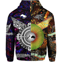 New Zealand Australia Hoodie Maori and Aboriginal Together Purple LT8 - Polynesian Pride