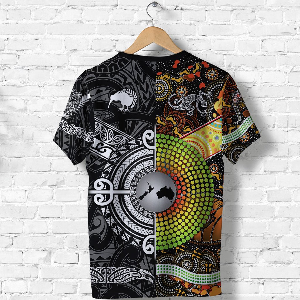 New Zealand Maori Aotearoa And Australia Aboriginal T Shirt Together Black LT8 - Polynesian Pride