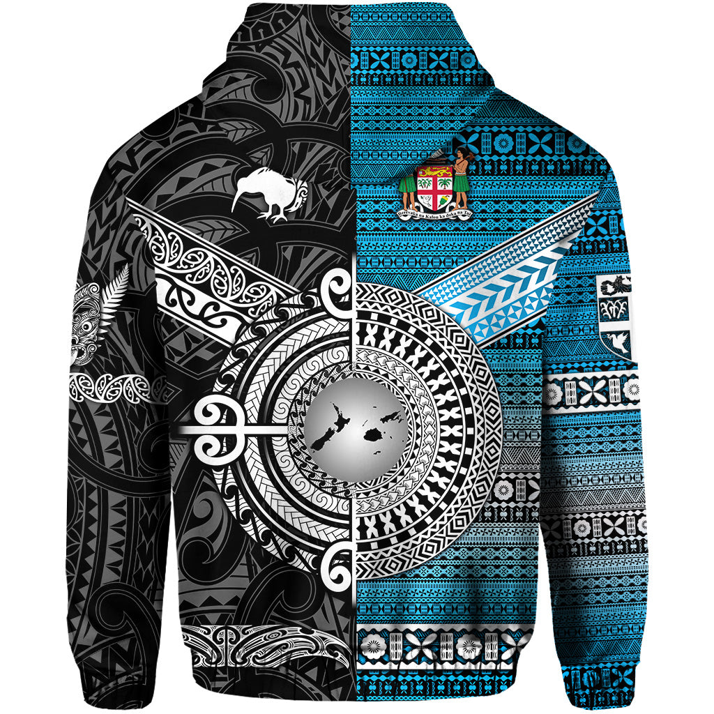New Zealand Fiji Hoodie Maori and Tapa Together Black LT8 - Polynesian Pride