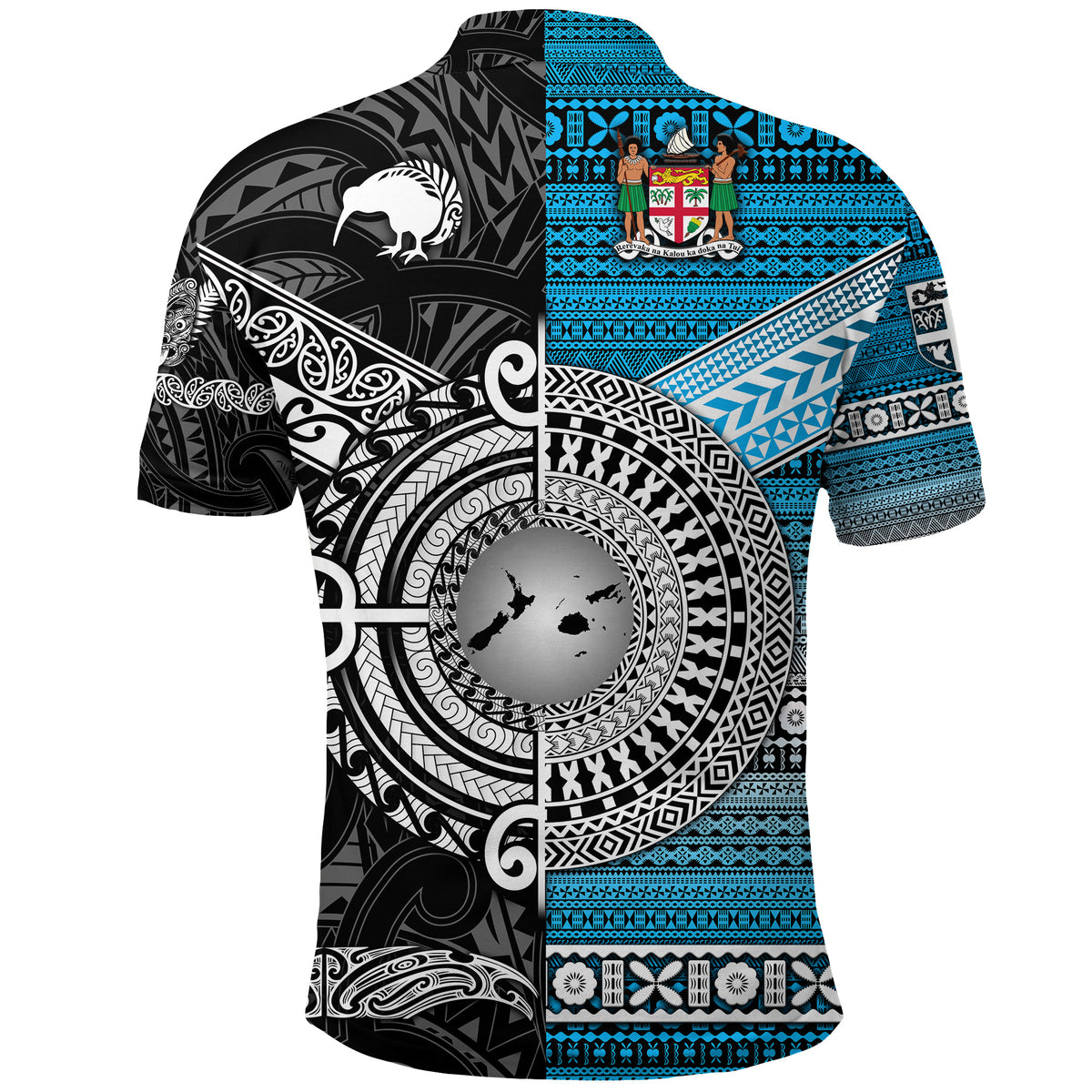 New Zealand Fiji Polo Shirt Maori and Tapa Together Black LT8 - Polynesian Pride