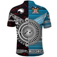 New Zealand Fiji Polo Shirt Maori and Tapa Together Red LT8 - Polynesian Pride