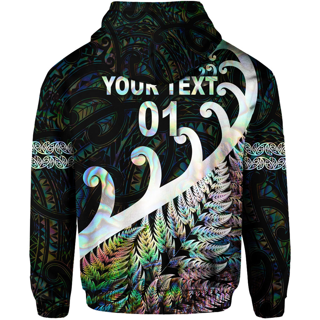 Custom New Zealand Rugby Maori Hoodie Silver Fern Koru Vibes Paua Shell LT8 - Polynesian Pride