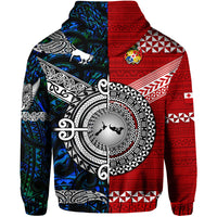 Custom New Zealand Tonga Zip Hoodie Maori and Polynesian Together Blue LT8 - Polynesian Pride