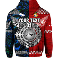 Custom New Zealand Tonga Hoodie Maori and Polynesian Together Blue, Custom Text and Number LT8 - Polynesian Pride