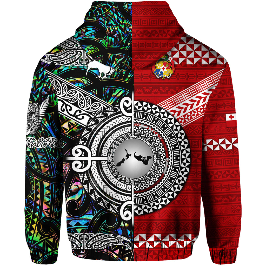 Custom New Zealand Tonga Hoodie Maori and Polynesian Together Paua Shell LT8 - Polynesian Pride