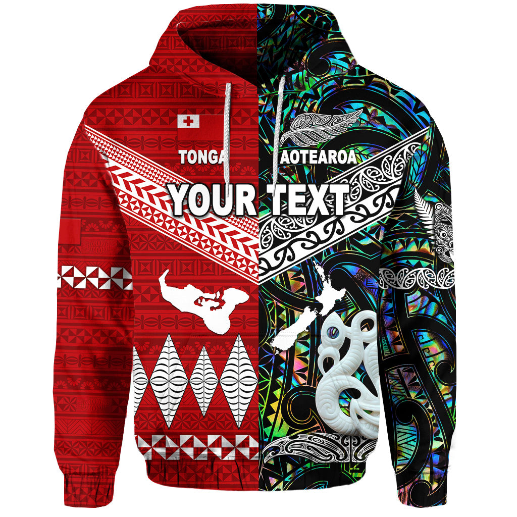 Custom New Zealand Tonga Hoodie Maori and Polynesian Together Paua Shell LT8 - Polynesian Pride