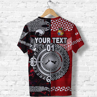 Custom New Zealand Maori Aotearoa Tonga Polynesian Together T Shirt Red, Custom Text and Number LT8 - Polynesian Pride