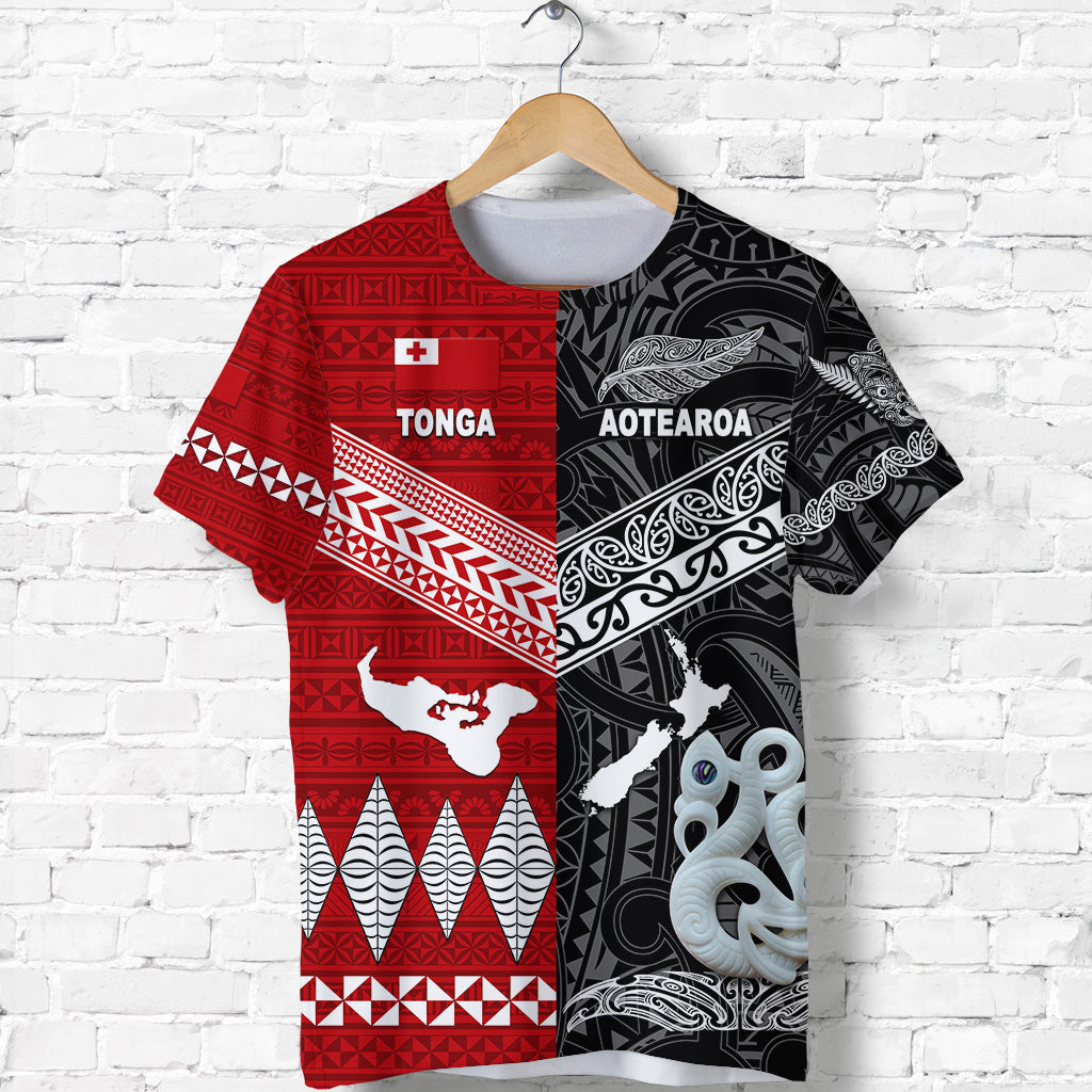Custom New Zealand Maori Aotearoa Tonga Polynesian Together T Shirt Black, Custom Text and Number LT8 - Polynesian Pride
