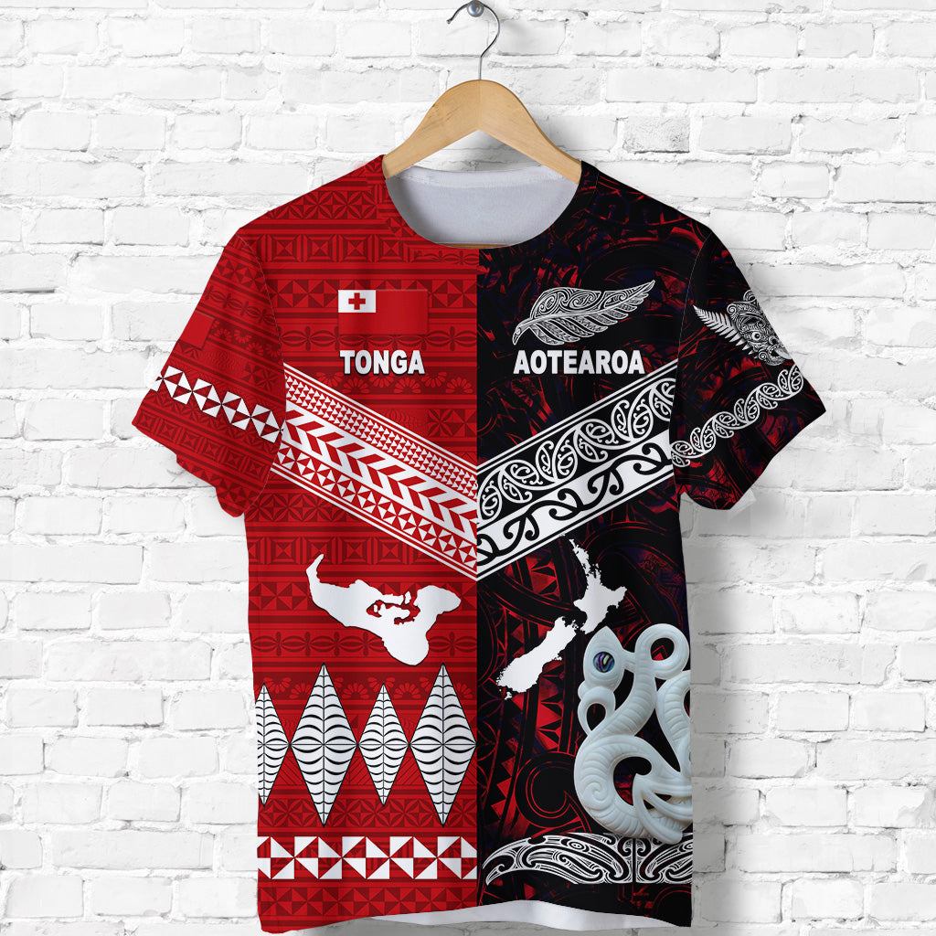 Custom New Zealand Maori Aotearoa Tonga Polynesian Together T Shirt Red, Custom Text and Number LT8 - Polynesian Pride