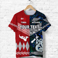 Custom New Zealand Maori Aotearoa Tonga Polynesian Together T Shirt Blue LT8 - Polynesian Pride