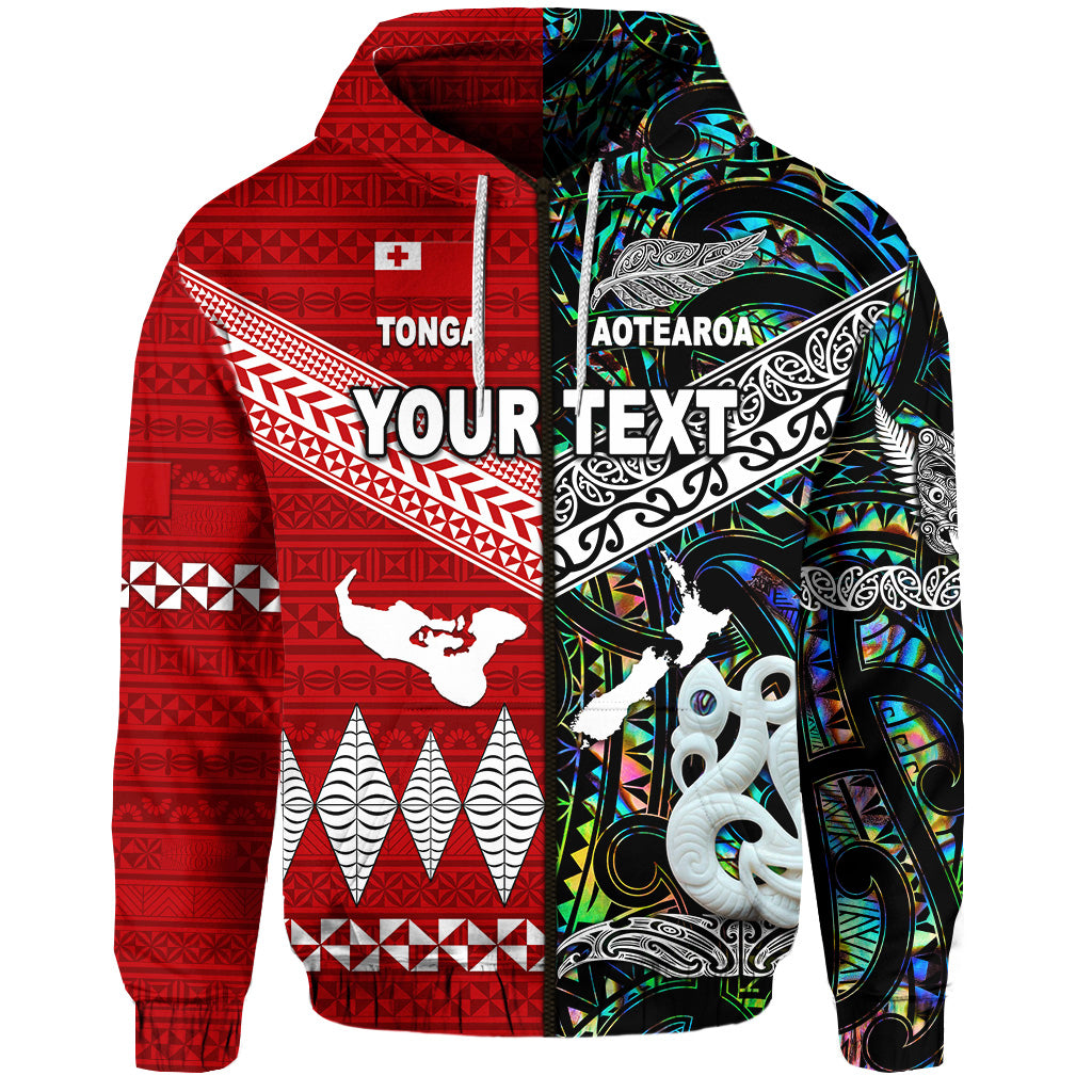 Custom New Zealand Tonga Zip Hoodie Maori and Polynesian Together Paua Shell LT8 - Polynesian Pride