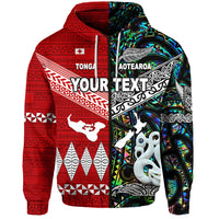 Custom New Zealand Tonga Zip Hoodie Maori and Polynesian Together Paua Shell LT8 - Polynesian Pride