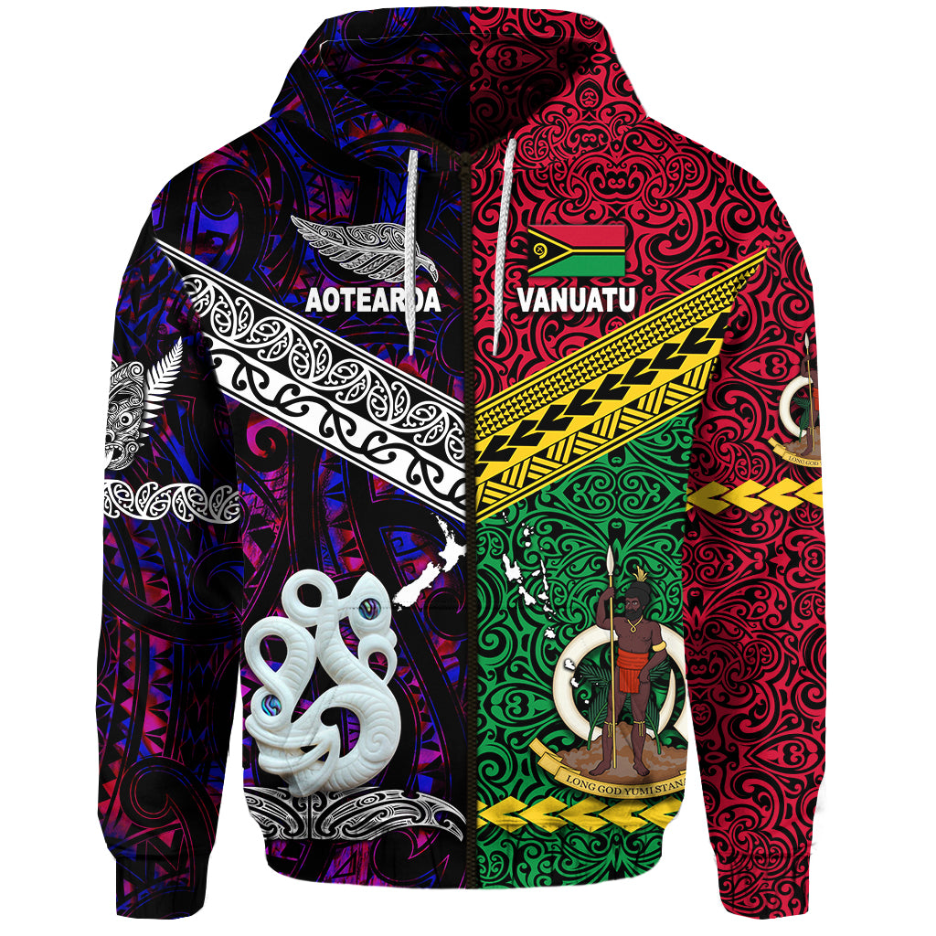 Vanuatu New Zealand Zip Hoodie Together Purple LT8 - Polynesian Pride