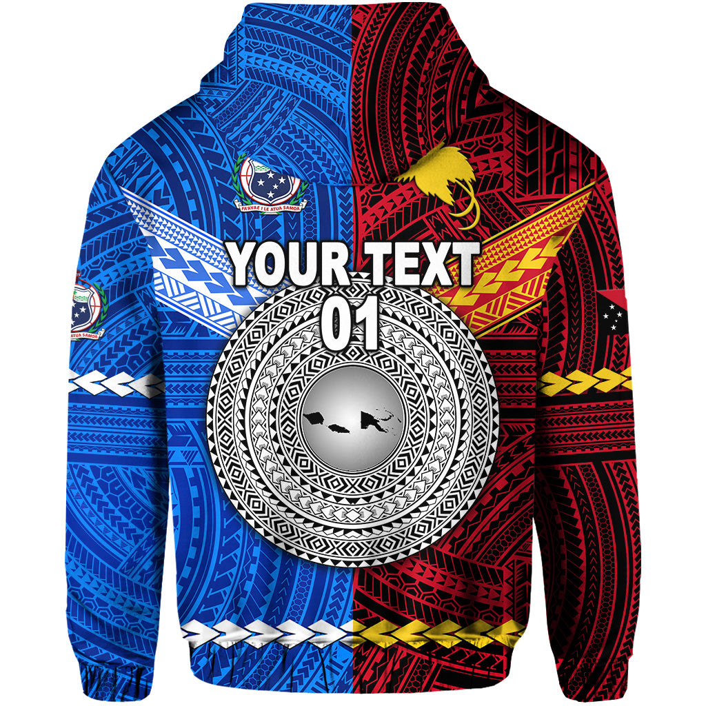Custom Papua New Guinea Samoa Together Zip Hoodie, Custom Text and Number LT8 - Polynesian Pride