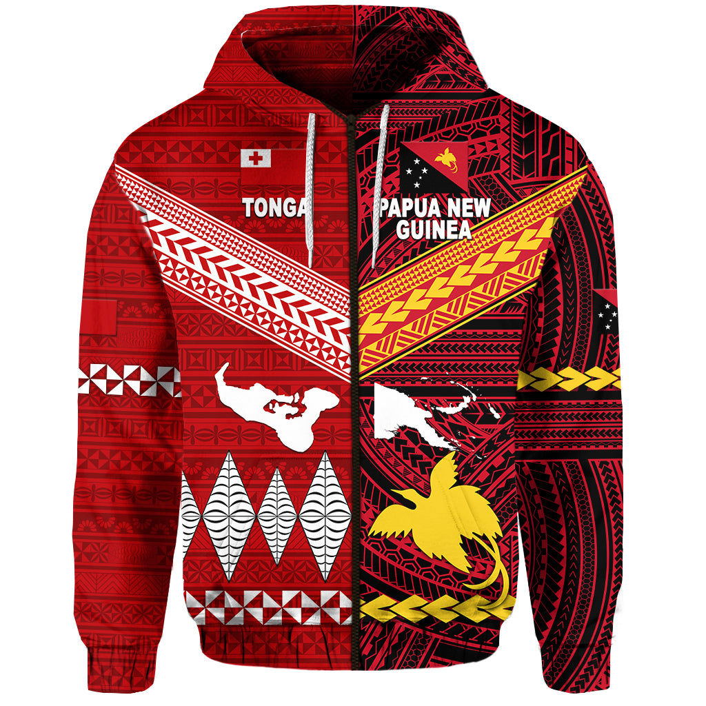 Papua New Guinea Tonga Zip Hoodie Polynesian Together Bright Red LT8 - Polynesian Pride