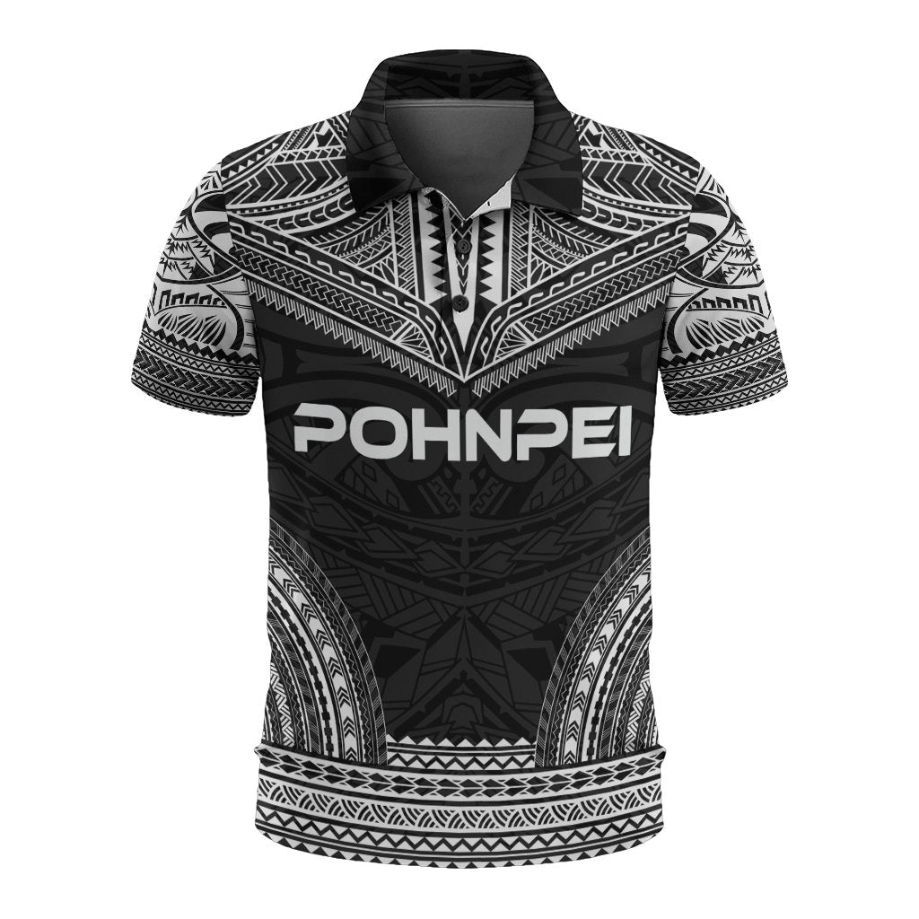 Pohnpei Polo Shirt Pohnpei Flag Polynesian Chief Tattoo Black Version Unisex Black - Polynesian Pride