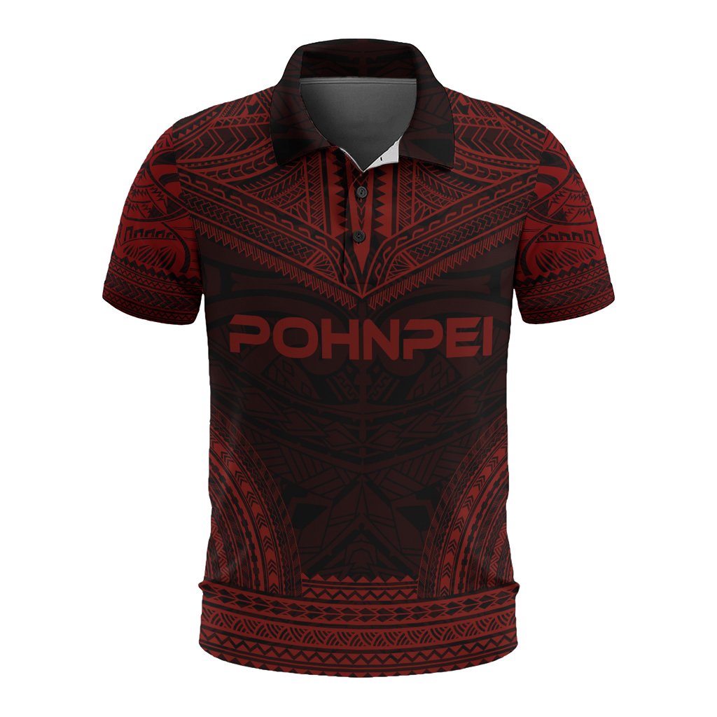 Pohnpei Polo Shirt Pohnpei Flag Polynesian Chief Tattoo Red Version Unisex Red - Polynesian Pride