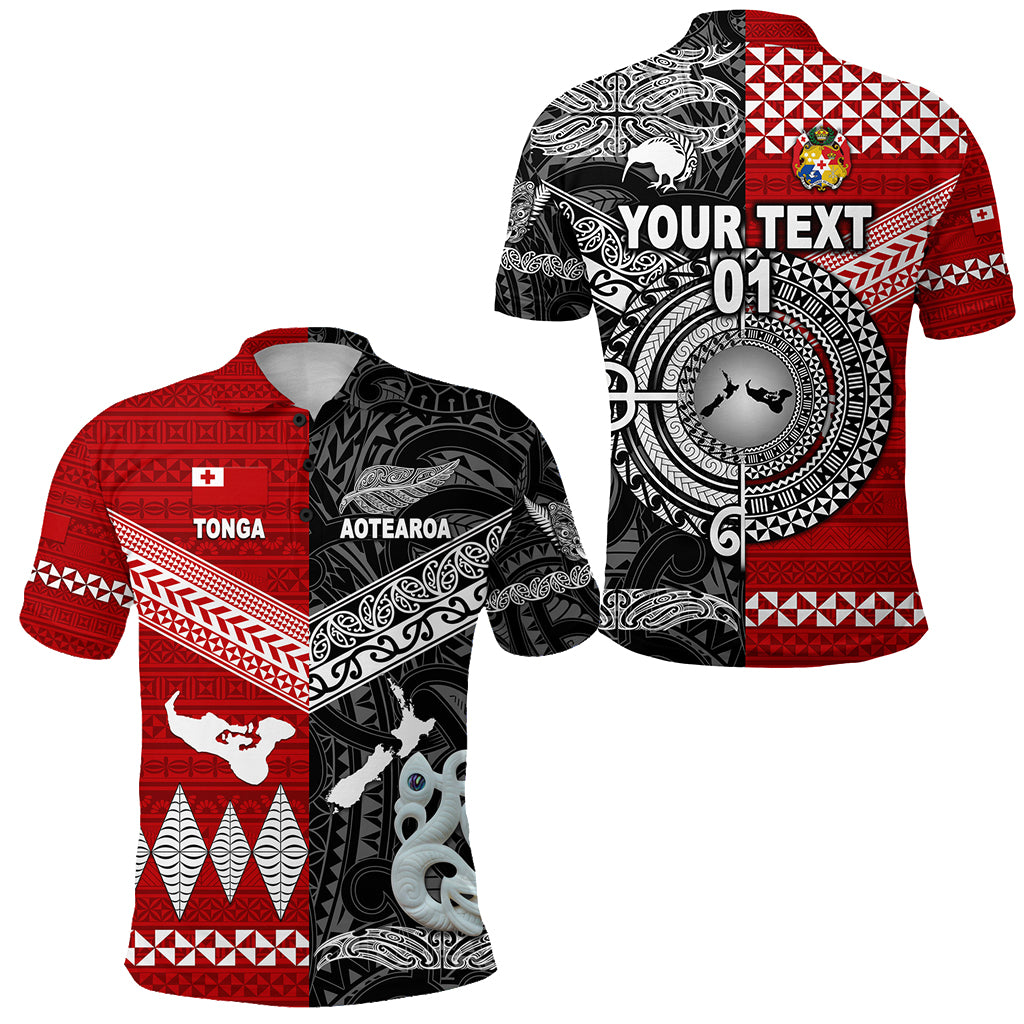 Custom New Zealand Tonga Polo Shirt Maori and Polynesian Together Black, Custom Text and Number LT8 Red - Polynesian Pride