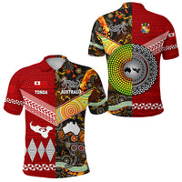 Tonga Ngatu and Australia Aboriginal Polo Shirt Together LT8 Red - Polynesian Pride