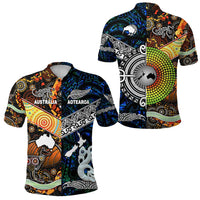 New Zealand Australia Polo Shirt Maori and Aboriginal Together Blue LT8 Unisex Black - Polynesian Pride