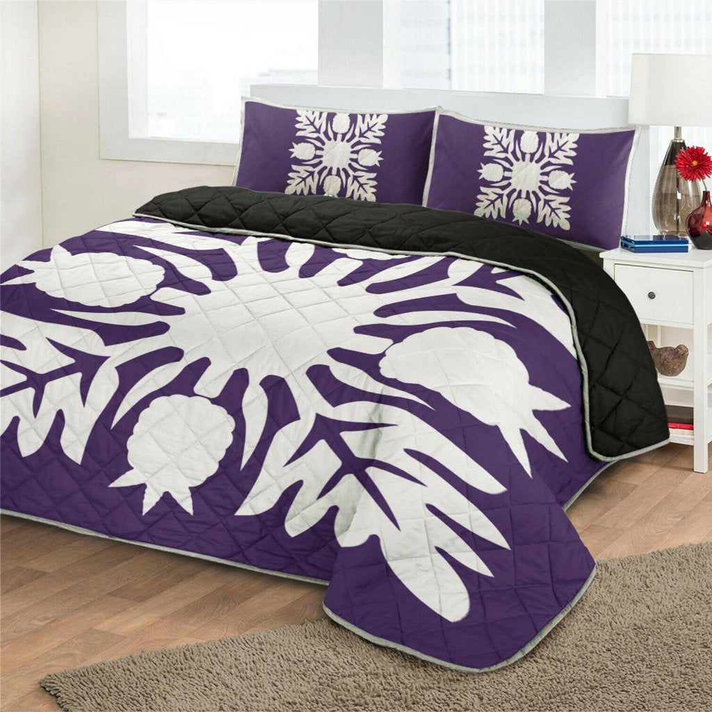 Hawaiian Royal Pattern Quilt Bed Set - Purple - N1 Style - AH - Polynesian Pride
