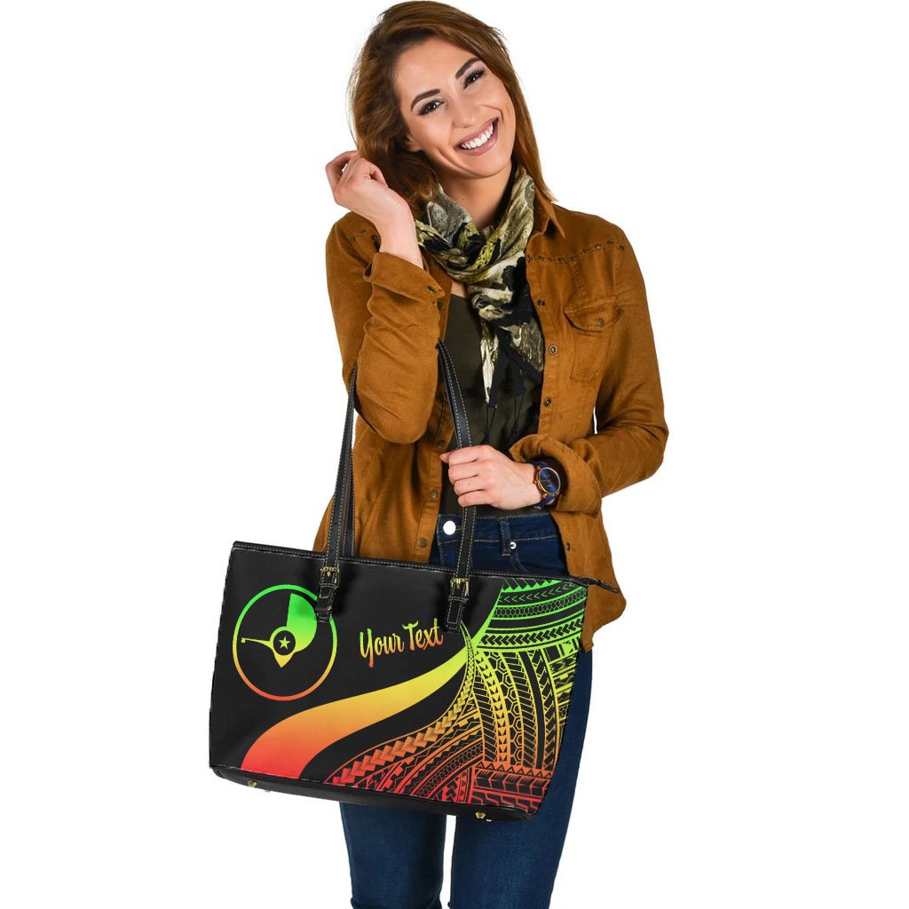Yap Custom Personalised Large Leather Tote Bag - Reggae Polynesian Tentacle Tribal Pattern - Polynesian Pride