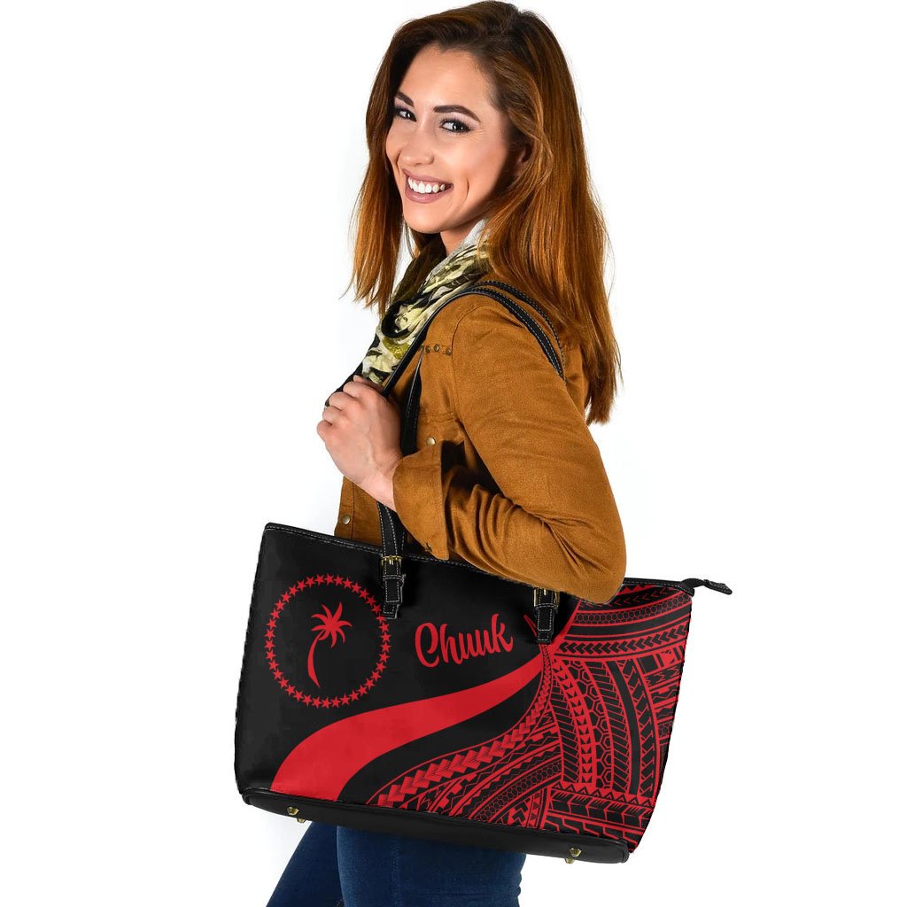 Chuuk Large Leather Tote Bag - Red Polynesian Tentacle Tribal Pattern Red - Polynesian Pride