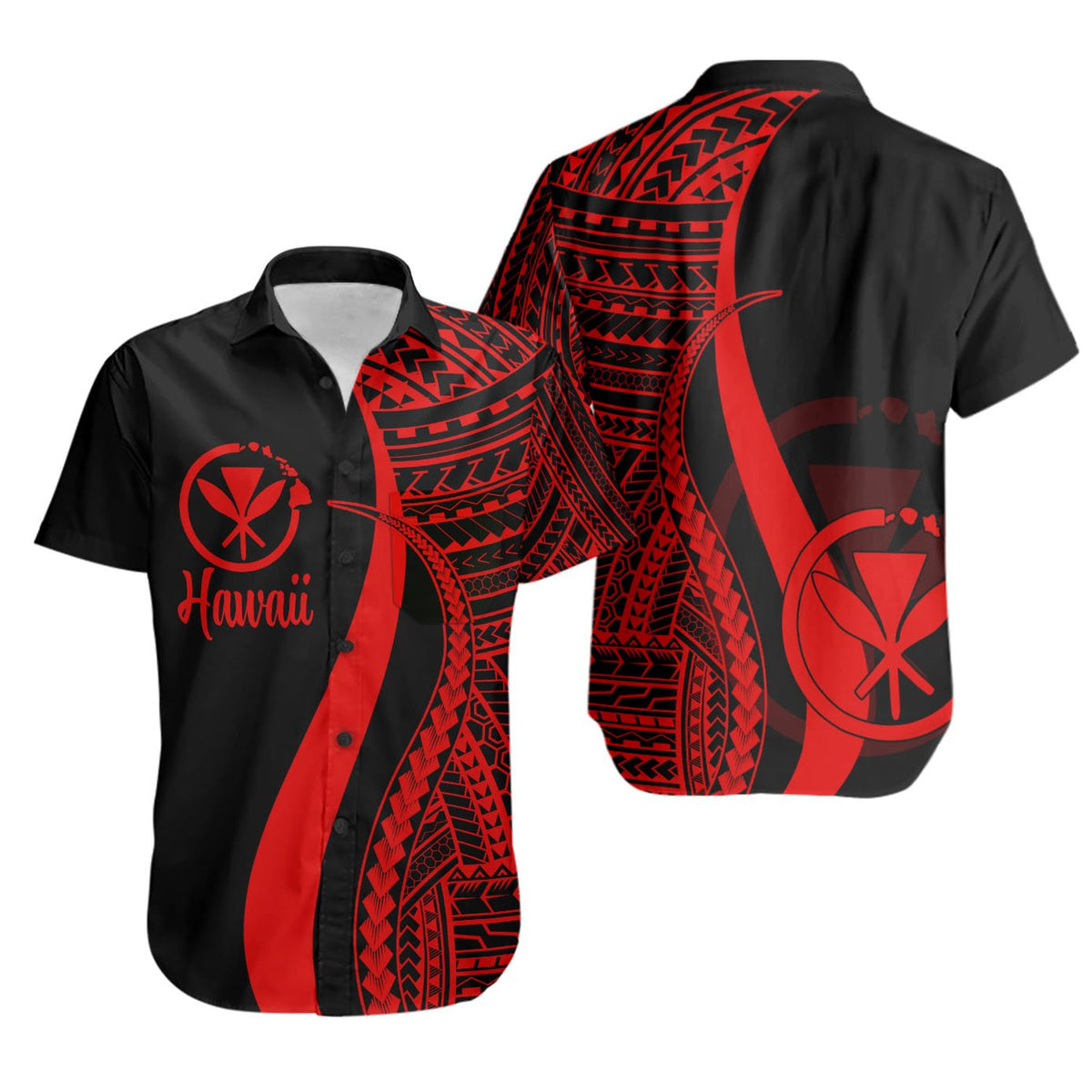 Hawaii Short Sleeve Shirts - Red Polynesian Tentacle Tribal Pattern Unisex Red - Polynesian Pride
