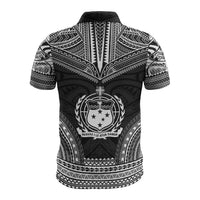 Samoa Polo Shirt Samoan Coat Of Arms Polynesian Chief Tattoo Black Version - Polynesian Pride
