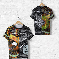New Zealand Maori Aotearoa And Australia Aboriginal T Shirt Together Black LT8 Black - Polynesian Pride