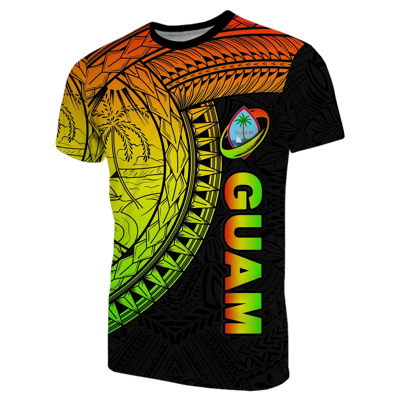 Guam T Shirt Rugby Version Coat of Arms Polynesian Rasta Unisex Rasta - Polynesian Pride