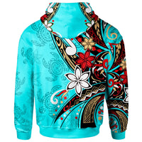 Tahiti Zip Hoodie Tribal Flower With Special Turtles Blue Color - Polynesian Pride