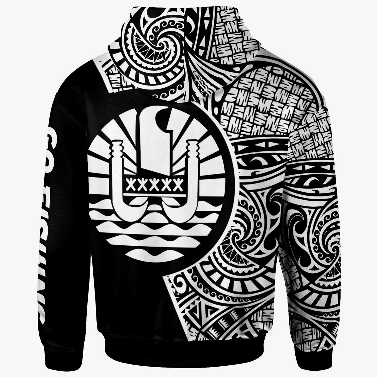 Tahiti Zip Hoodie Hook Tattoo Black Color - Polynesian Pride