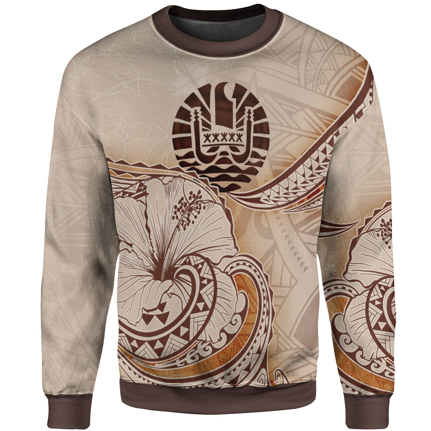 Tahiti Sweatshirt - Hibiscus Flowers Vintage Style Unisex Nude - Polynesian Pride
