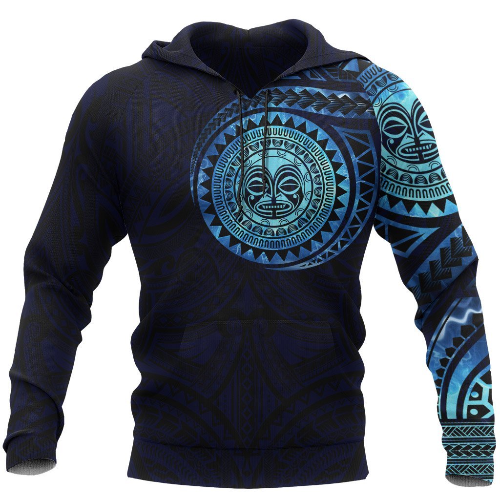 Hoodie Polynesian Tiki Face Tattoo Style Special Version Unisex Black-Gold - Polynesian Pride