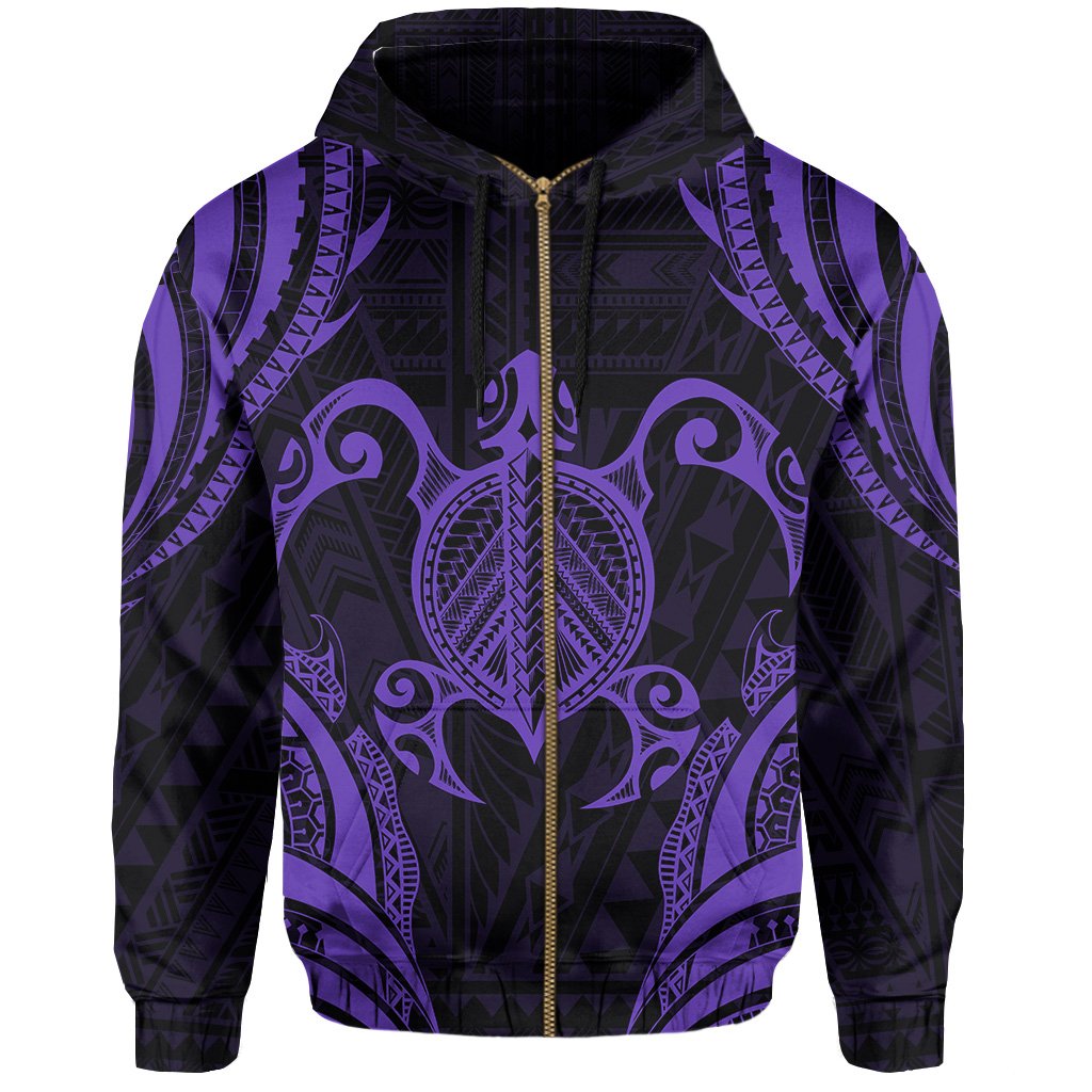 Polynesian Turtle Kanaka Maoli Hawaii Zip Hoodie Purple - Polynesian Pride