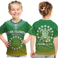 Custom Cook Islands T Shirt Circle Pattern Mix Sea Turtle Green Version LT14 Kid Green - Polynesian Pride