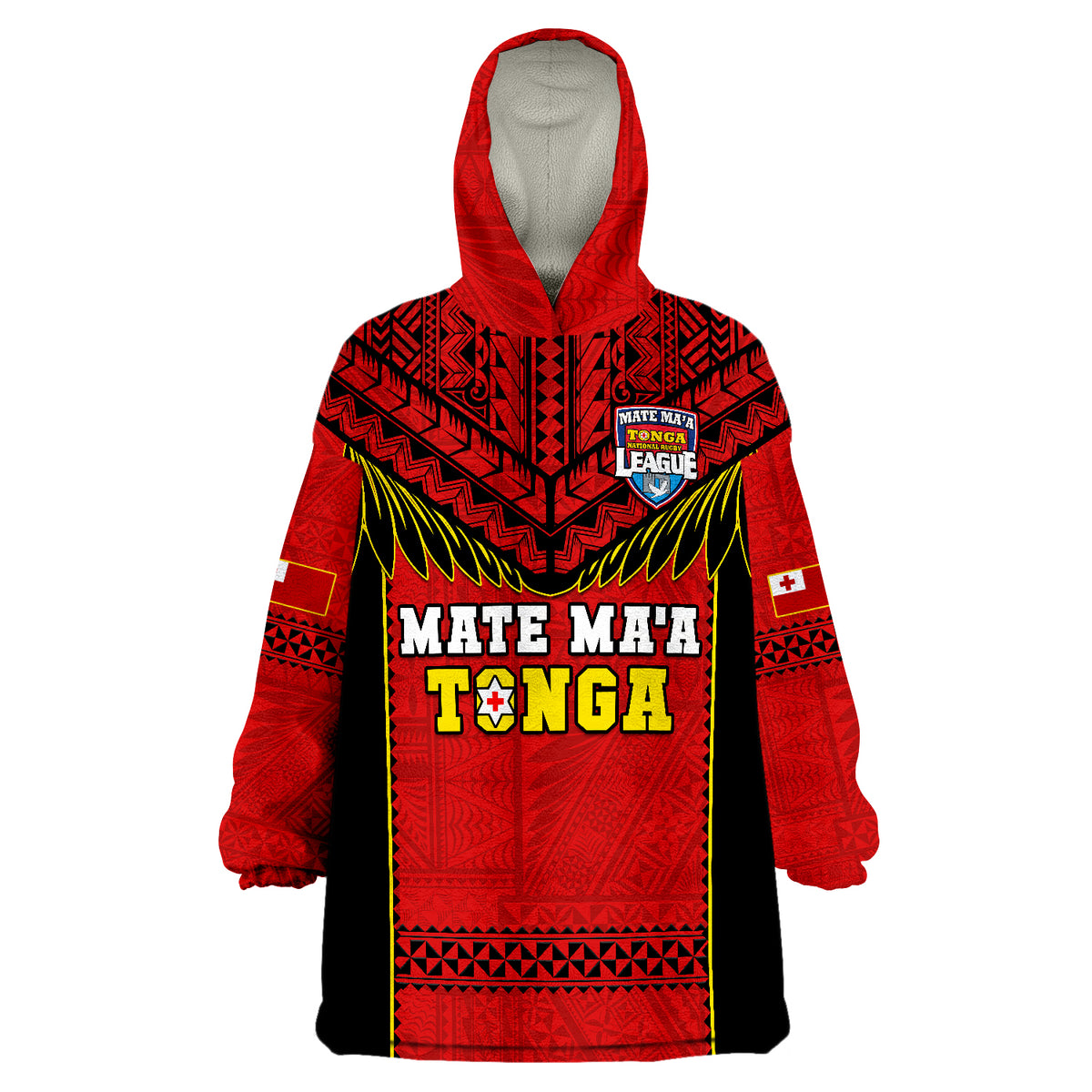 Tonga Rugby Mate Maa Tonga Pacific Ngatu Black Wearable Blanket Hoodie LT14 Unisex One Size - Polynesian Pride