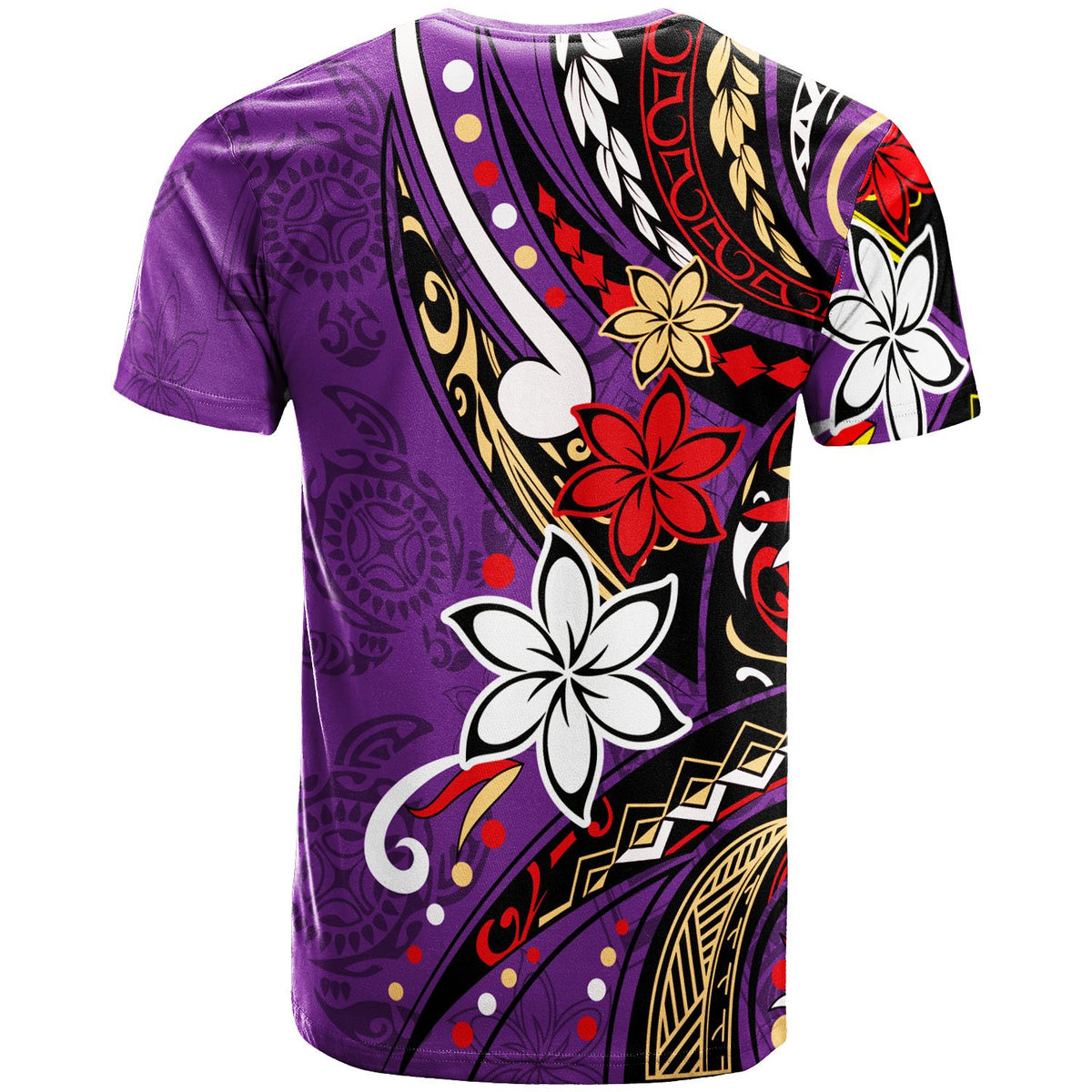 Tahiti T Shirt Tribal Flower With Special Turtles PurpleColor - Polynesian Pride