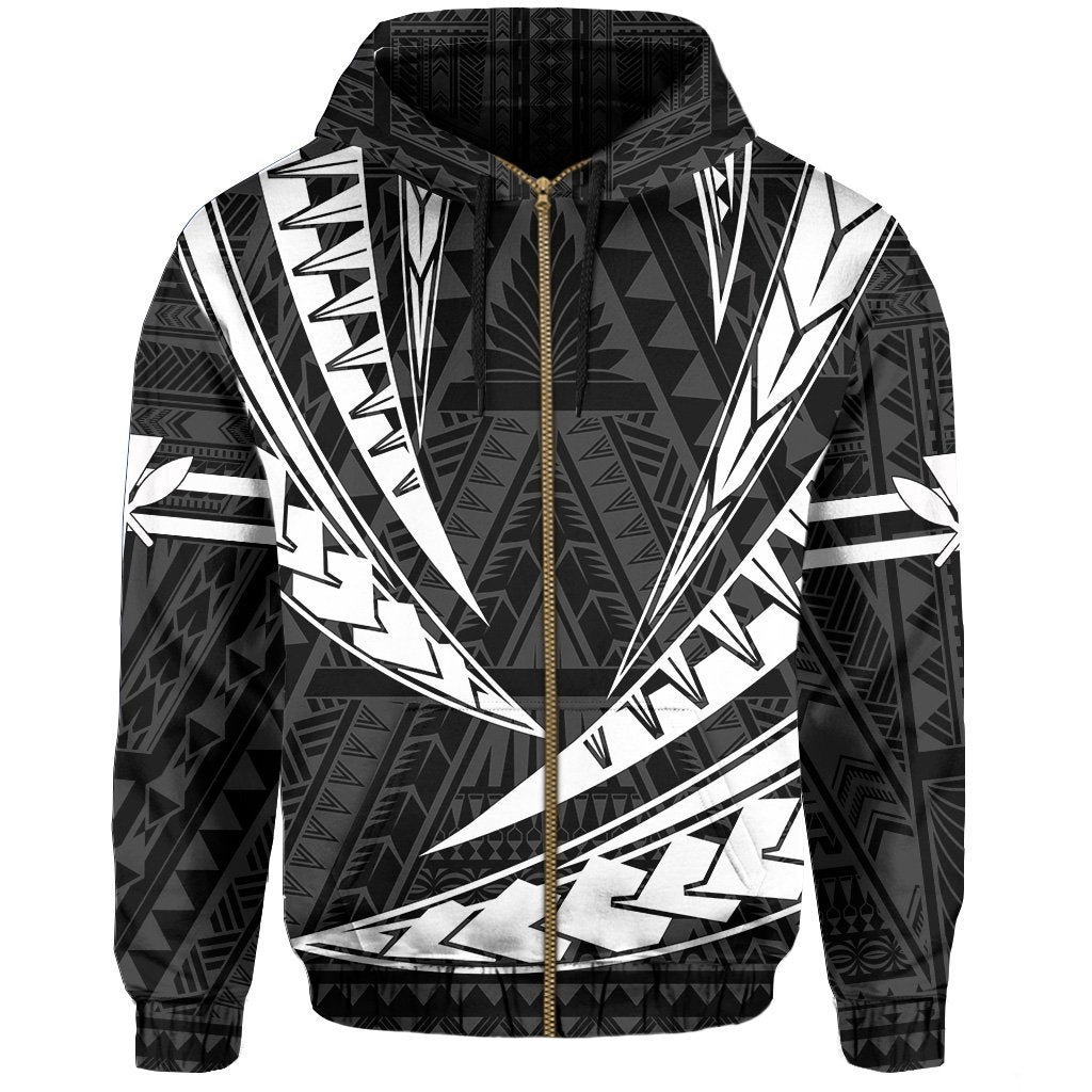 Polynesian Kakau Kanaka Maoli Map Hawaii Zip Hoodie White - Polynesian Pride