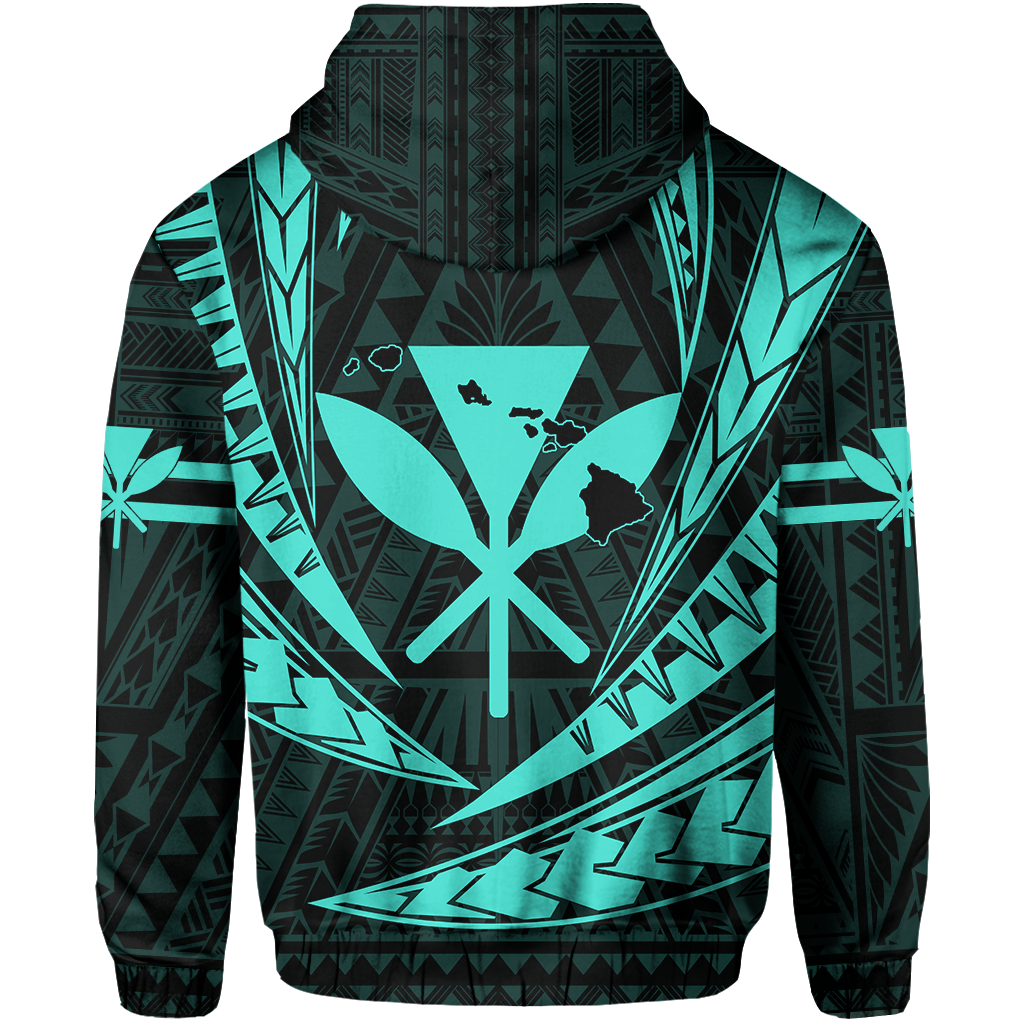 Polynesian Kakau Kanaka Maoli Map Hawaii Zip Hoodie Turquoise - Polynesian Pride
