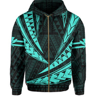 Polynesian Kakau Kanaka Maoli Map Hawaii Zip Hoodie Turquoise - Polynesian Pride