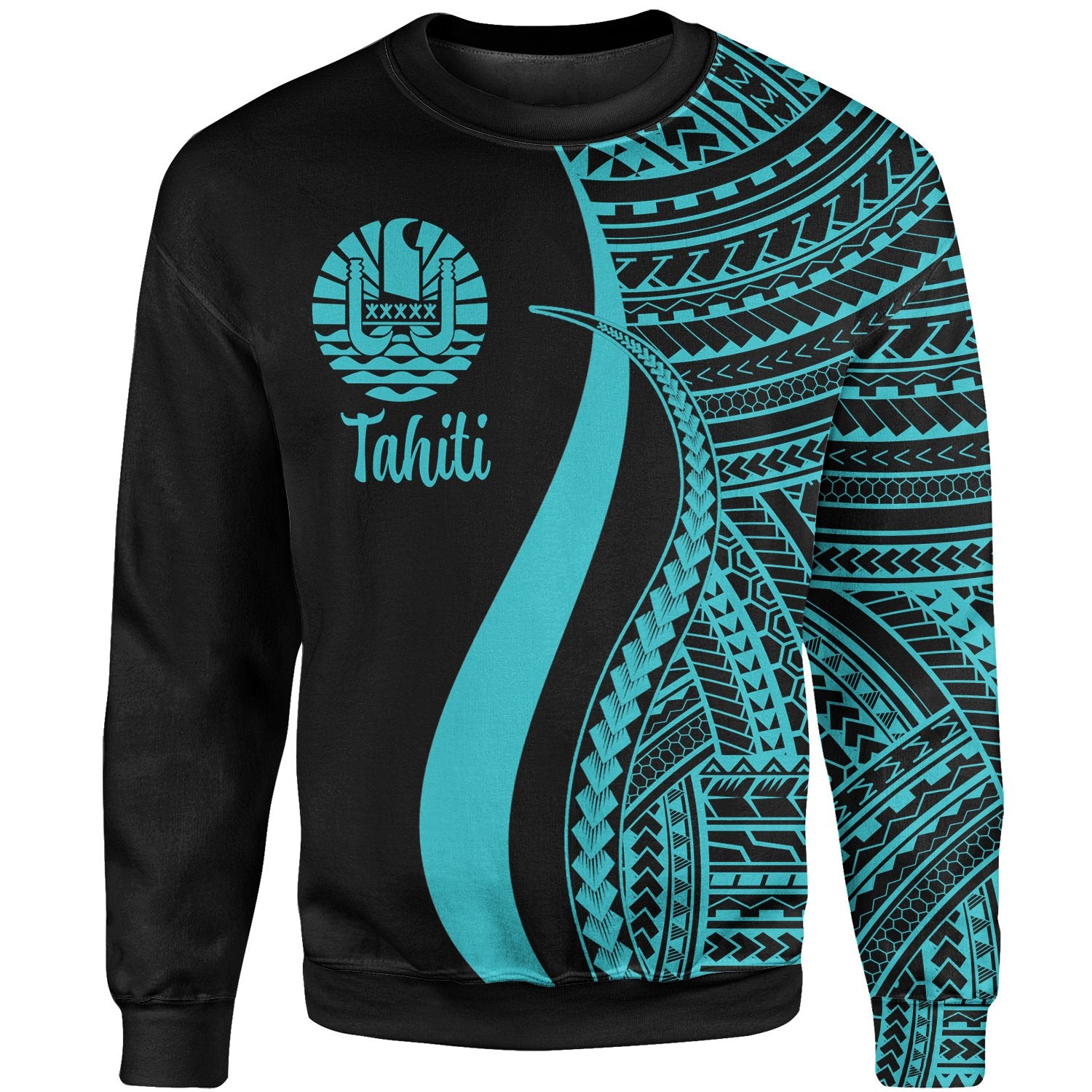 Tahiti Sweatshirt - Turquoise Polynesian Tentacle Tribal Pattern Unisex Turquoise - Polynesian Pride