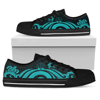 Marshall Islands Low Top Canvas Shoes - Turquoise Tentacle Turtle Crest White - Polynesian Pride