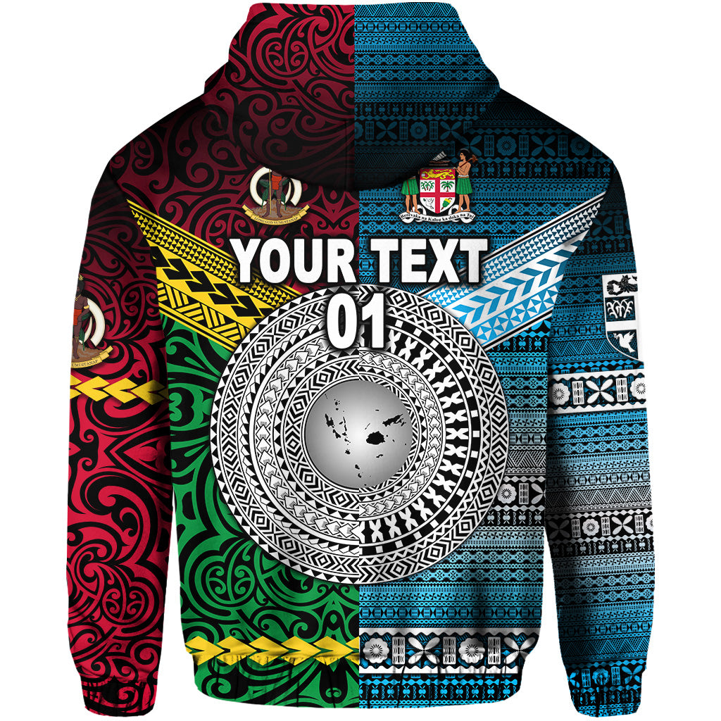 Custom Vanuatu Fiji Zip Hoodie Together Blue, Custom Text and Number LT8 - Polynesian Pride